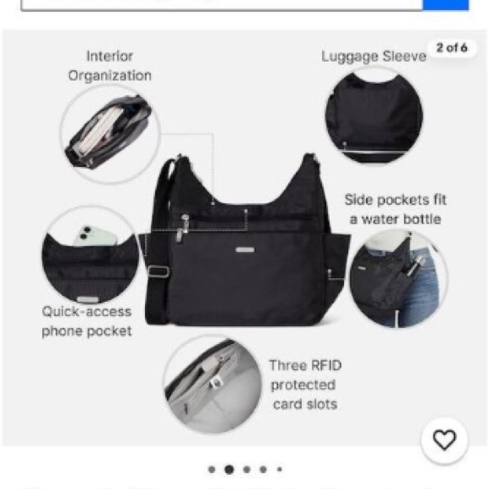 Baggallini Women's Black Crossbody Bag with RFID & Phone Pocket